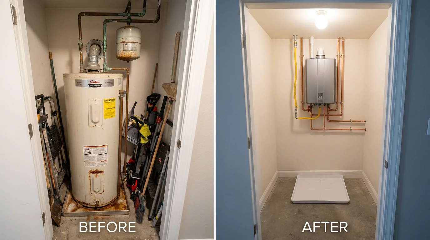 Tank water heater versus wall-mounted tankless unit comparison for Eaton Rapids, MI homeowners