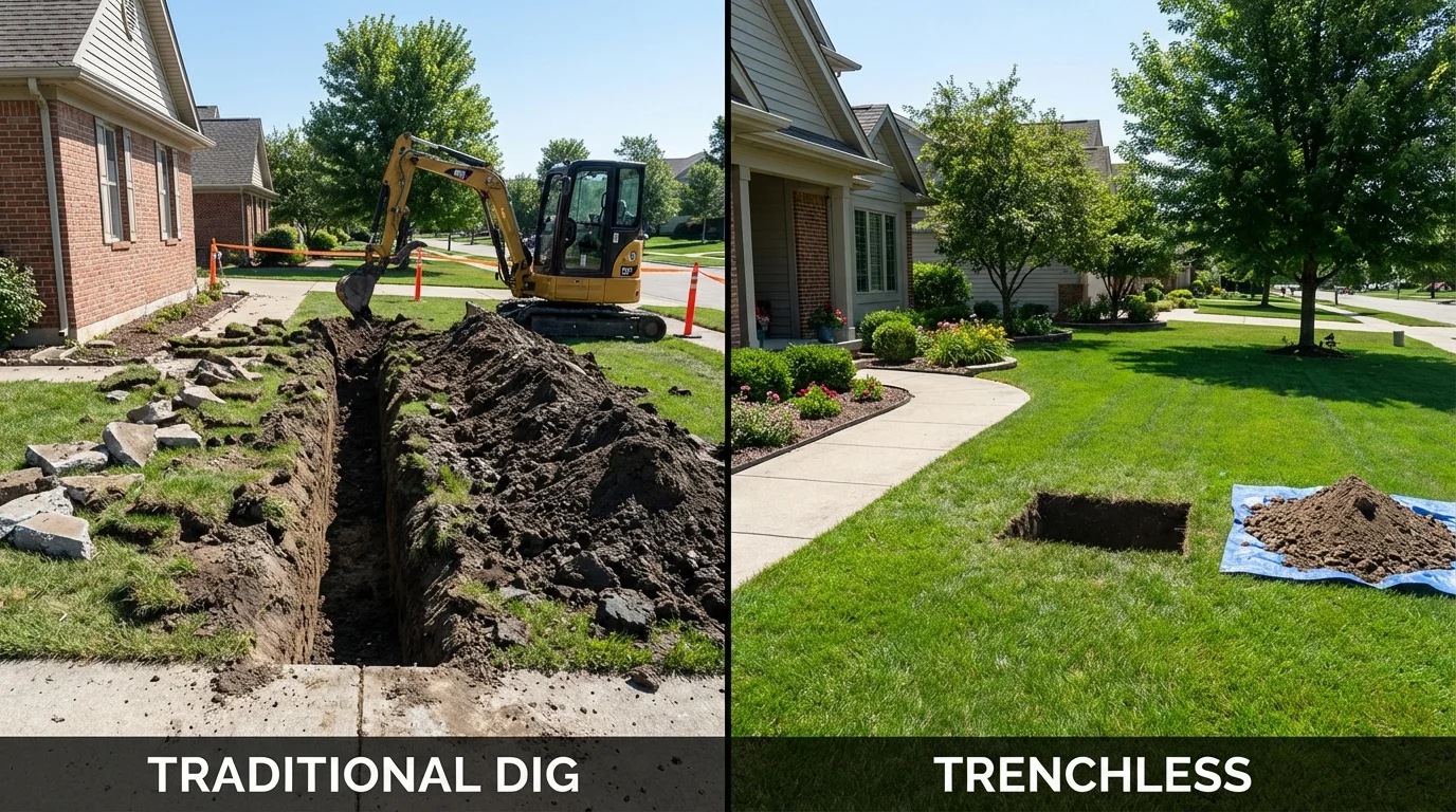 Trenchless sewer repair with minimal yard damage versus traditional excavation in Eaton Rapids, MI